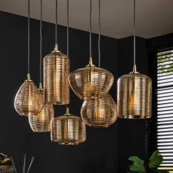 7-flammige Hängelampe mit Rillenglas Schirmen - Piatra