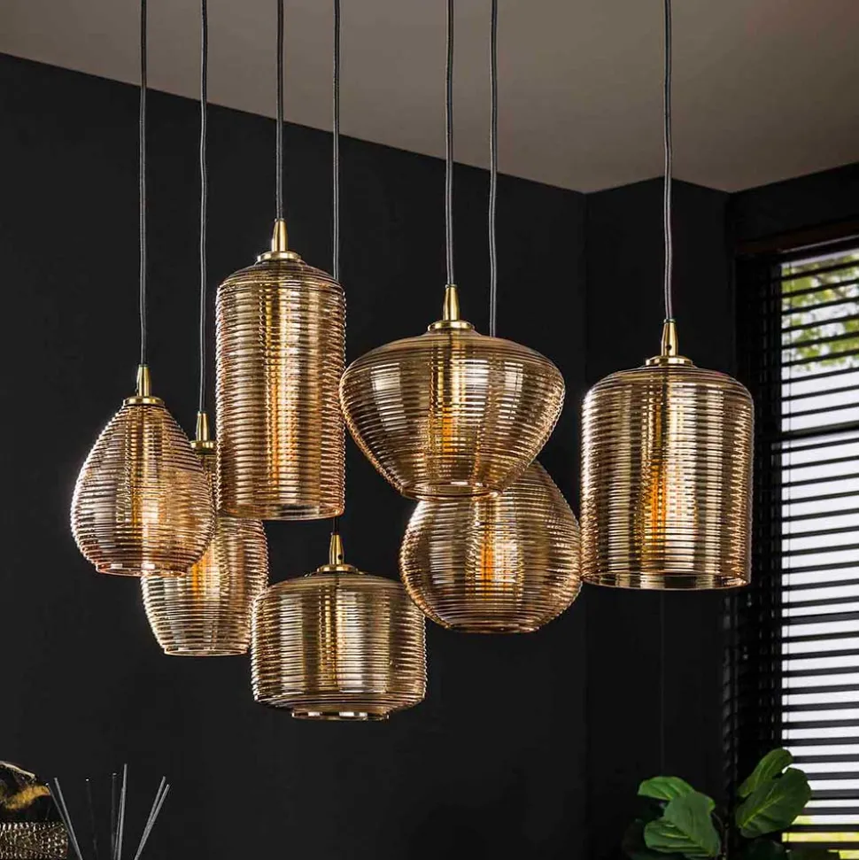 7-flammige Hängelampe mit Rillenglas Schirmen - Piatra