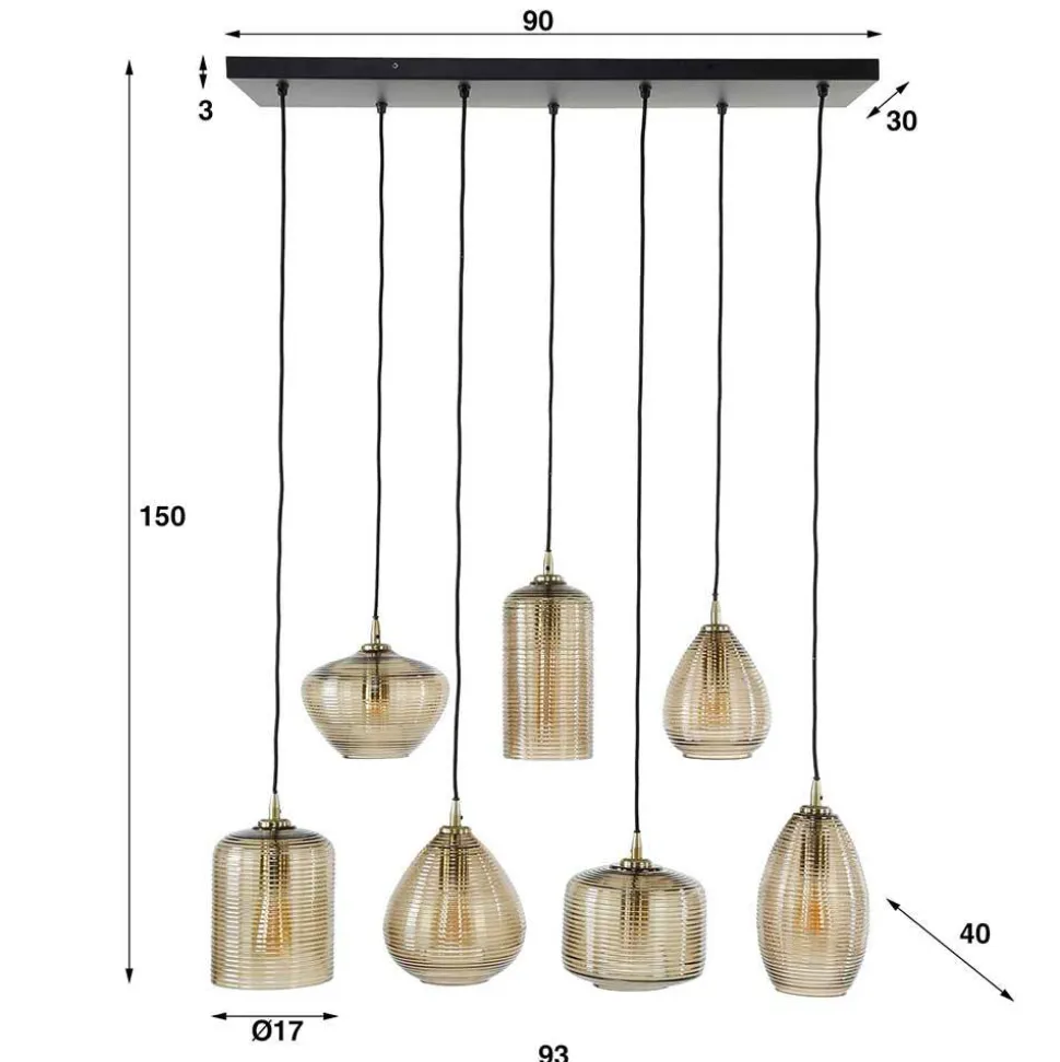 7-flammige Hängelampe mit Rillenglas Schirmen - Piatra