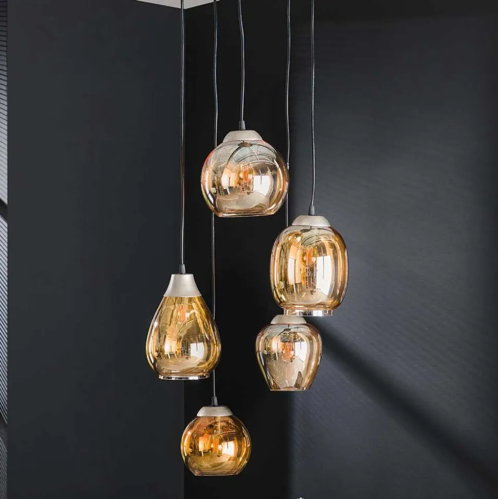 5-flammige Hängeleuchte mit Braunglas Schirmen - Zhidyla