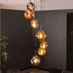 7-flammige Hängeleuchte mit Metallic Glasschirmen - Elizabeth