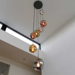 7-flammige Hängeleuchte mit Metallic Glasschirmen - Elizabeth