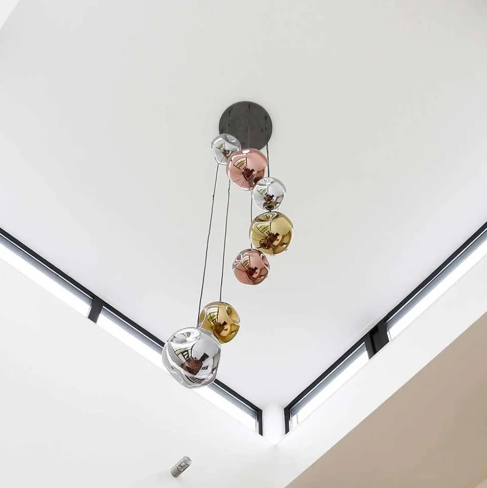 7-flammige Hängeleuchte mit Metallic Glasschirmen - Elizabeth