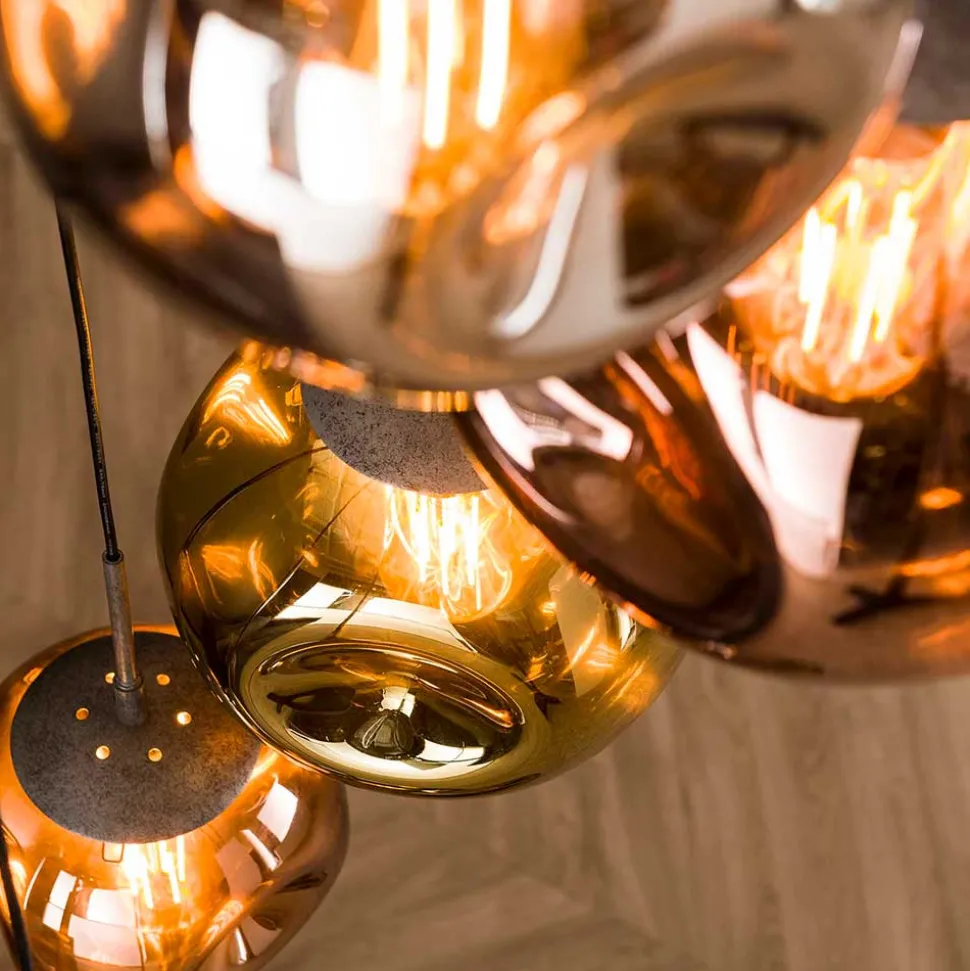 7-flammige Hängeleuchte mit Metallic Glasschirmen - Elizabeth