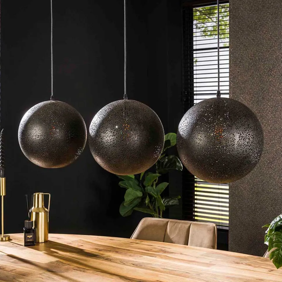 3-flammige Kugel-Hängelampe in Schwarz - Feixon