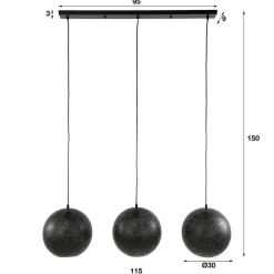3-flammige Kugel-Hängelampe in Schwarz - Feixon