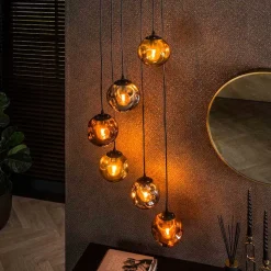 6-flammige Leuchte mit Kugelschirmen aus Glas - Polar