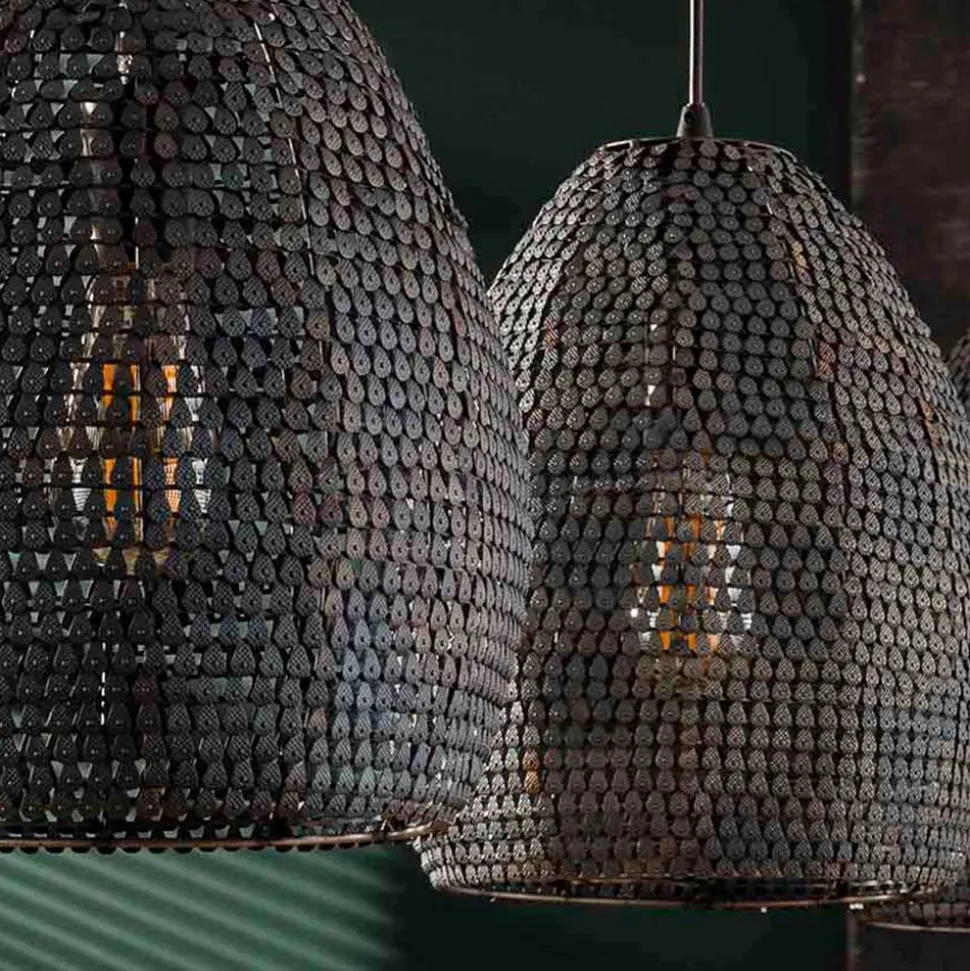 3-flammige Metall Hängeleuchte in Schwarz Braun - Mediny