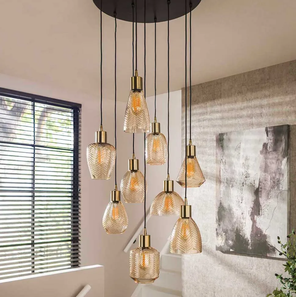 9-flammige Pendelleuchte mit Glasschirmen - Dress