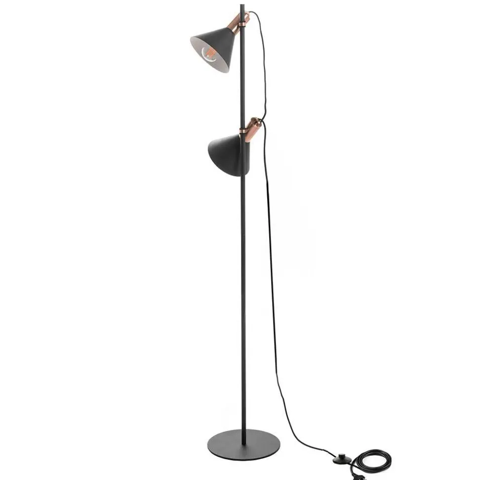 2-flammige Stehleuchte in Schwarz & Messing - Easy