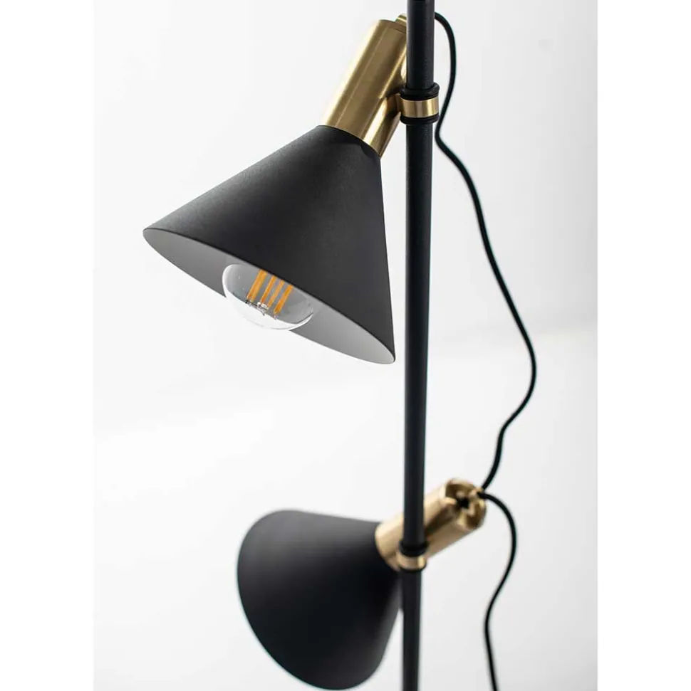 2-flammige Stehleuchte in Schwarz & Messing - Easy
