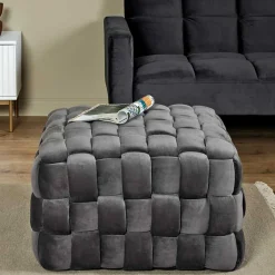 Flechtoptik Sitzhocker in Platingrau - Lydosca