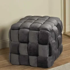 Flechtoptik Sitzhocker in Platingrau - Lydosca