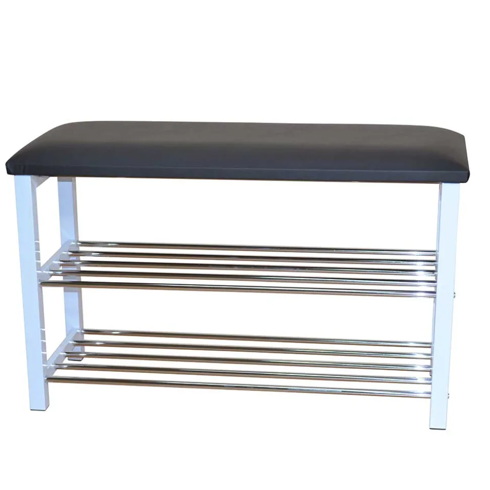 Flur Bank mit Kunstleder Schwarz Siska mit 2 Schuhablagen