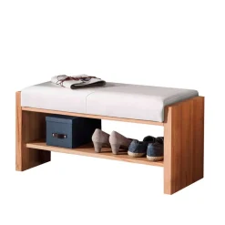 Flur Holzbank mit Polster Echtleder - Mandrey