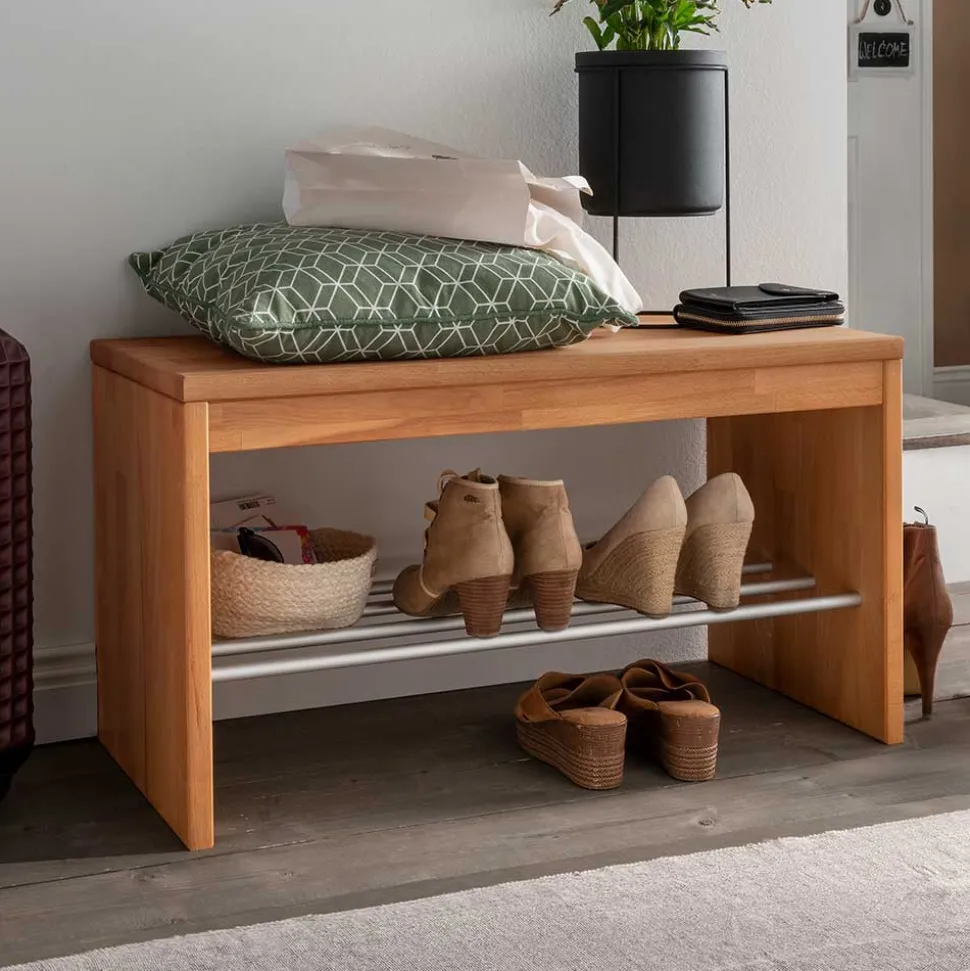 Flurbank mit Schuhablage aus Buche & Metall - Shimousa