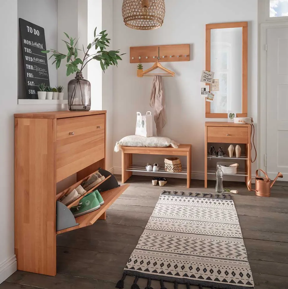 Flurbank mit Schuhablage aus Buche & Metall - Shimousa