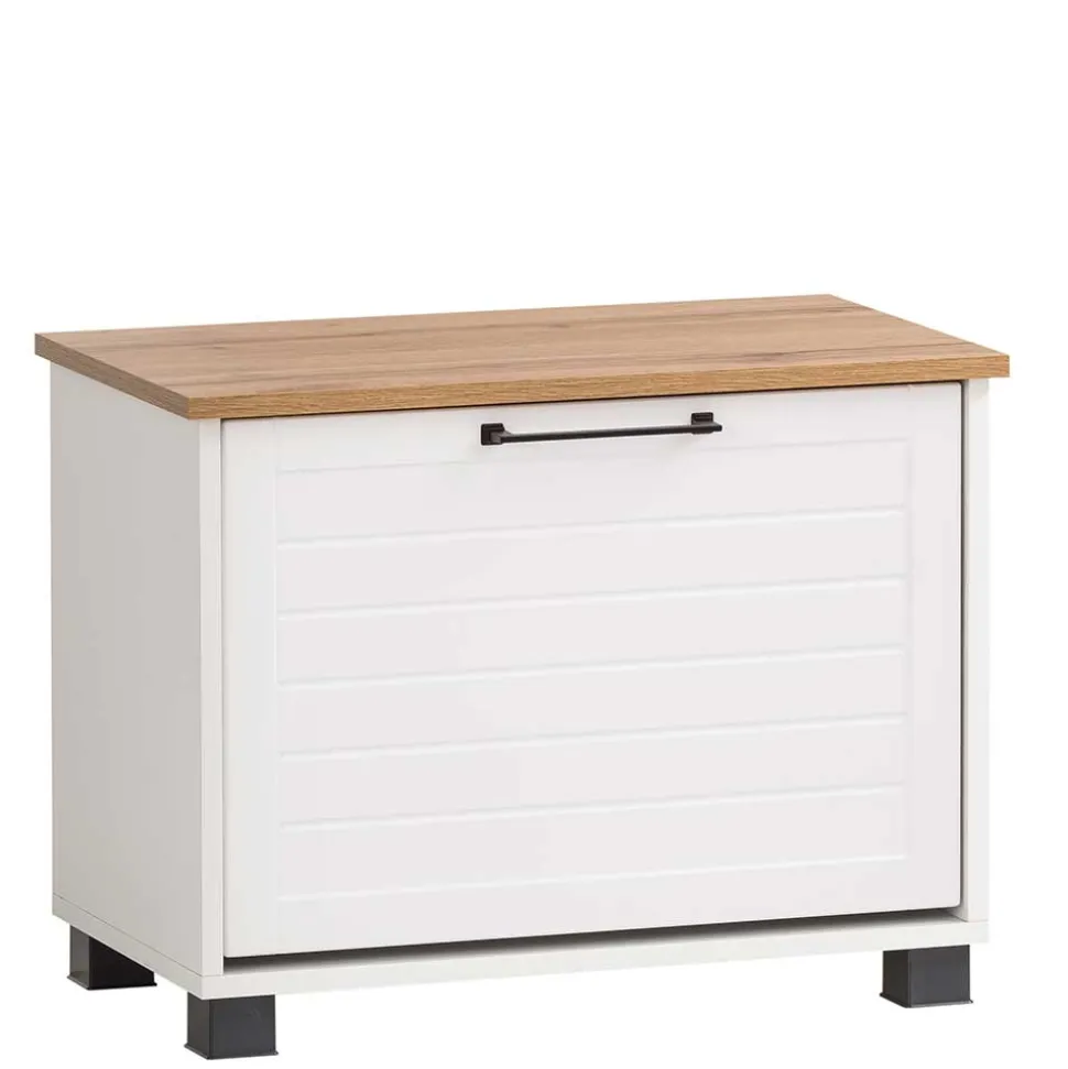 Flurbank mit Schuhaufbewahrung in Weiß & Eiche - Goliat