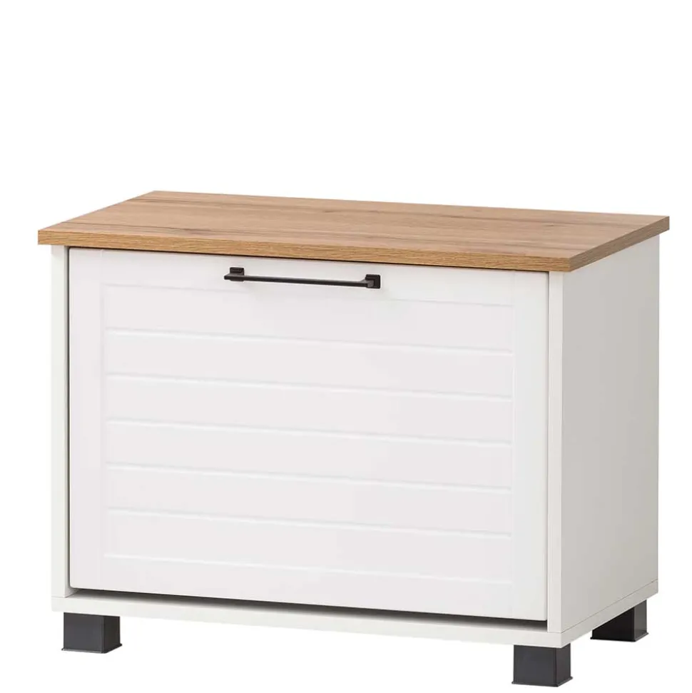 Flurbank mit Schuhaufbewahrung in Weiß & Eiche - Goliat