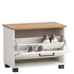 Flurbank mit Schuhaufbewahrung in Weiß & Eiche - Goliat