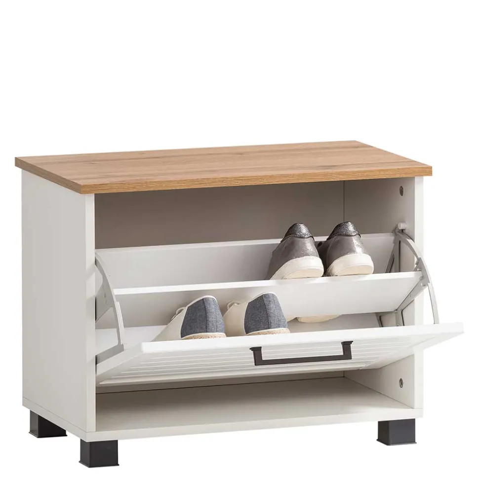 Flurbank mit Schuhaufbewahrung in Weiß & Eiche - Goliat