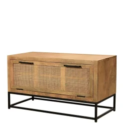 Flurbank mit Schuhklappe aus Holz & Rattan Geflecht - Lazianus