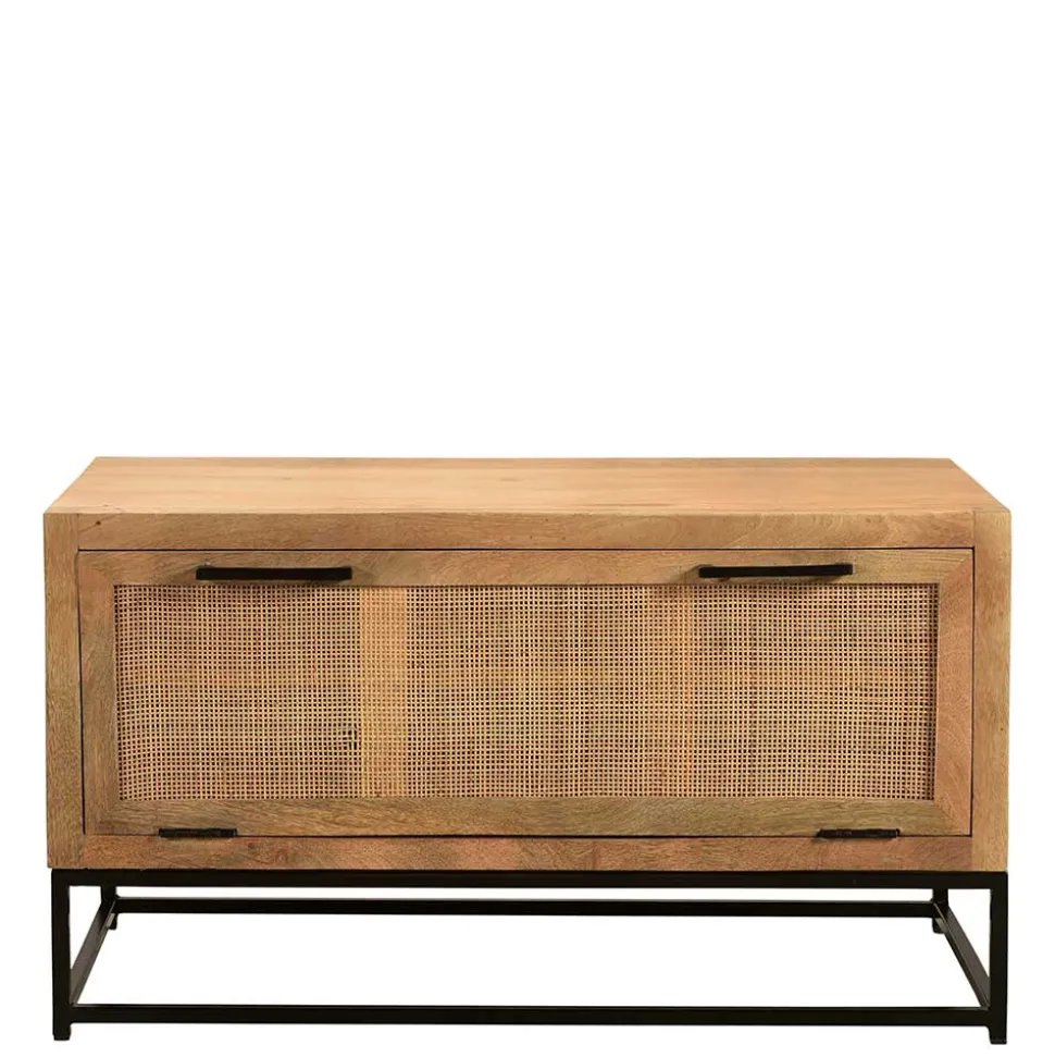 Flurbank mit Schuhklappe aus Holz & Rattan Geflecht - Lazianus