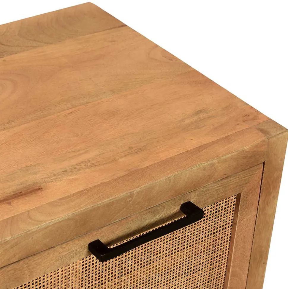 Flurbank mit Schuhklappe aus Holz & Rattan Geflecht - Lazianus