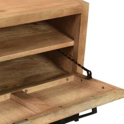 Flurbank mit Schuhklappe aus Holz & Rattan Geflecht - Lazianus