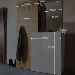 Flurgarderobenset Grasido in Weiß Hochglanz Eiche (dreiteilig)