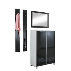 Flurgarderobenset Liotra in Weiß Anthrazit Glas beschichtet (vierteilig)