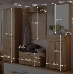 Flurmöbel Set in Eiche Bianco - Mabasa (fünfteilig)