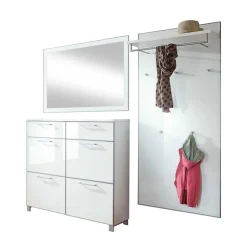 Flurmöbel Set Zoricano in Weiß Glas beschichtet (dreiteilig)