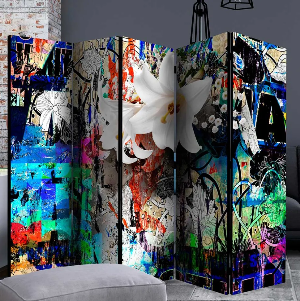 Fotodruck Paravent Graffiti & Lilien - Bergen