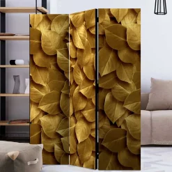Fotoprint Trennwand mit Blättern in Goldfarben - Jimm