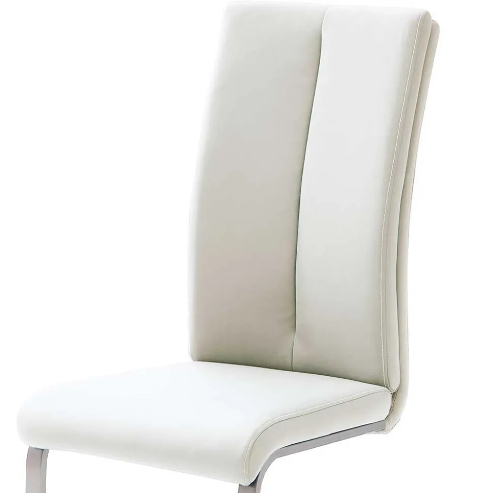 Freischwinger mit aufgesetzten Kissen in Weiß Briston Kunstleder (4er Set)