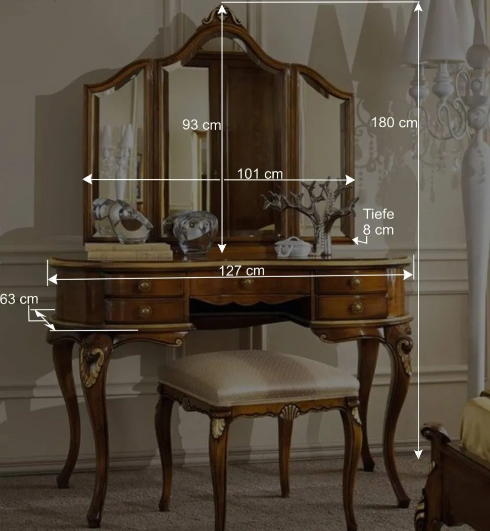 Frisiertisch & Hocker im Italienischen Stil - Carlenna (zweiteilig)