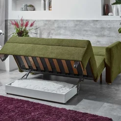 Funktionssofa in Oliv Grün Stoff - Ektuala