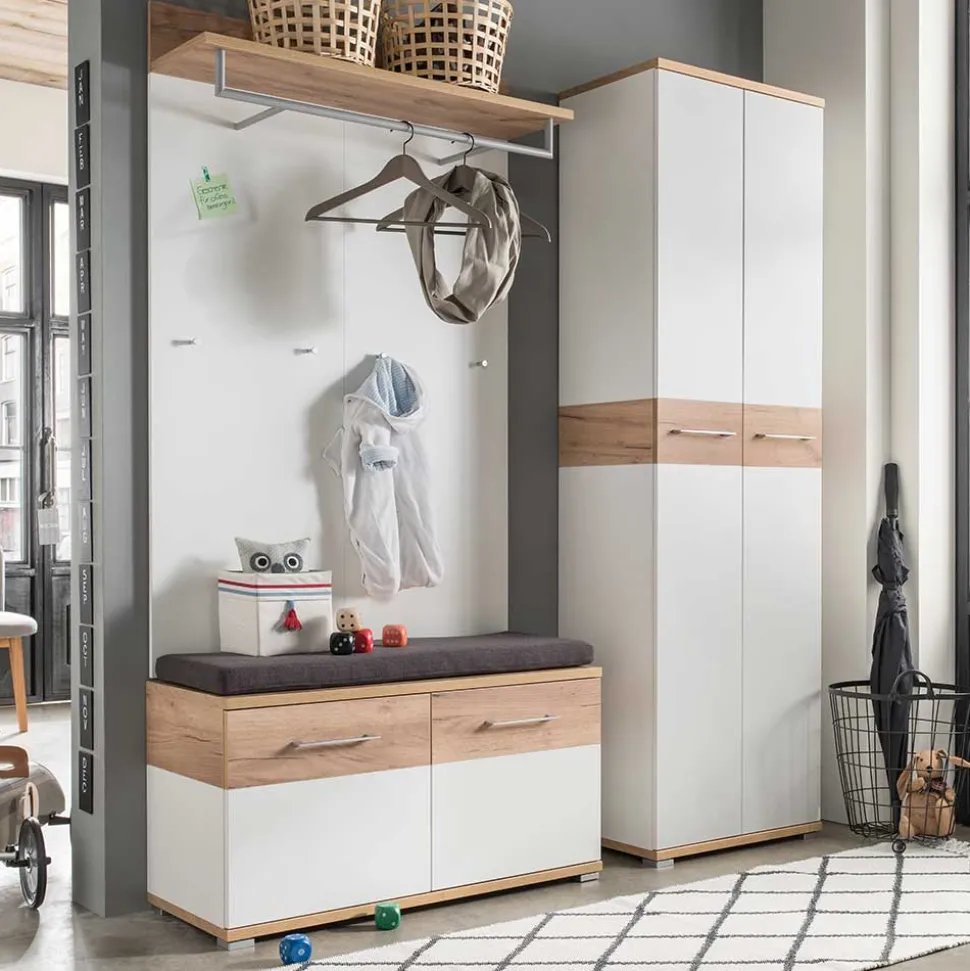 Garderoben Set in Weiß & Eiche - Vicanossa (dreiteilig)