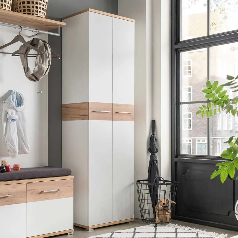 Garderoben Set in Weiß & Eiche - Vicanossa (dreiteilig)