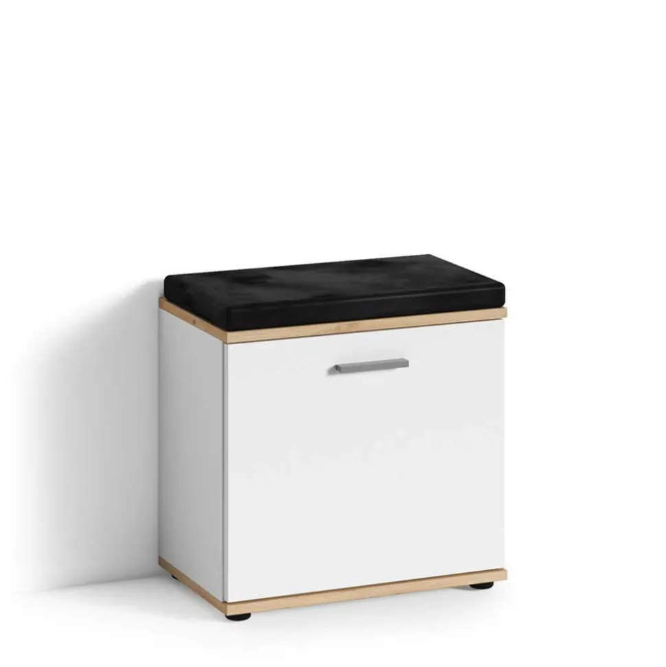 Garderobenbank in Weiß mit Wildeiche Dekor - Yumagno