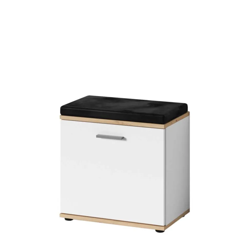 Garderobenbank in Weiß mit Wildeiche Dekor - Yumagno