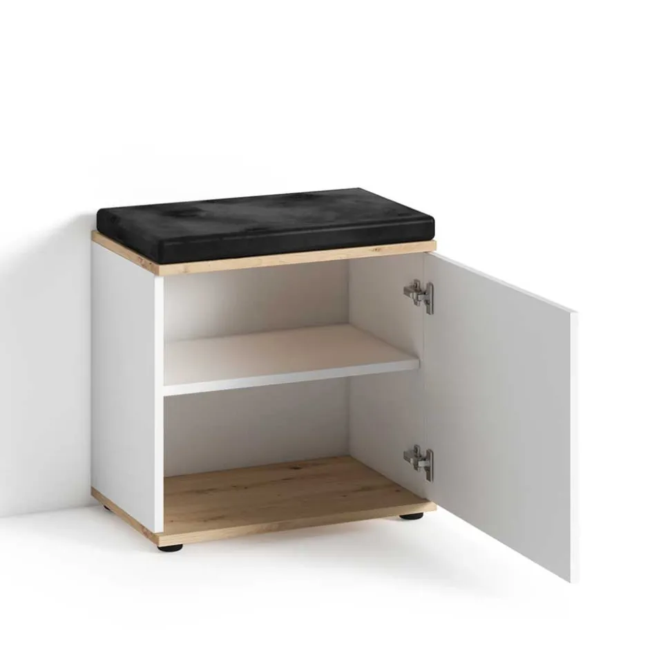 Garderobenbank in Weiß mit Wildeiche Dekor - Yumagno