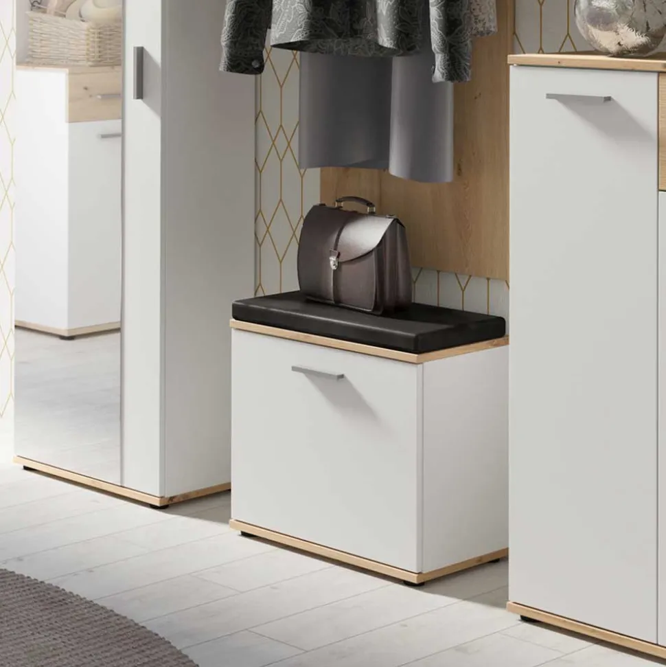 Garderobenbank in Weiß mit Wildeiche Dekor - Yumagno