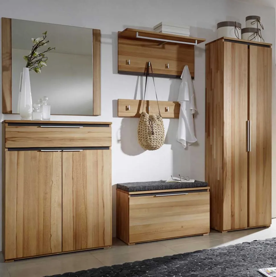 Garderobenkombination Leyrina aus Kernbuche Massivholz (sechsteilig)