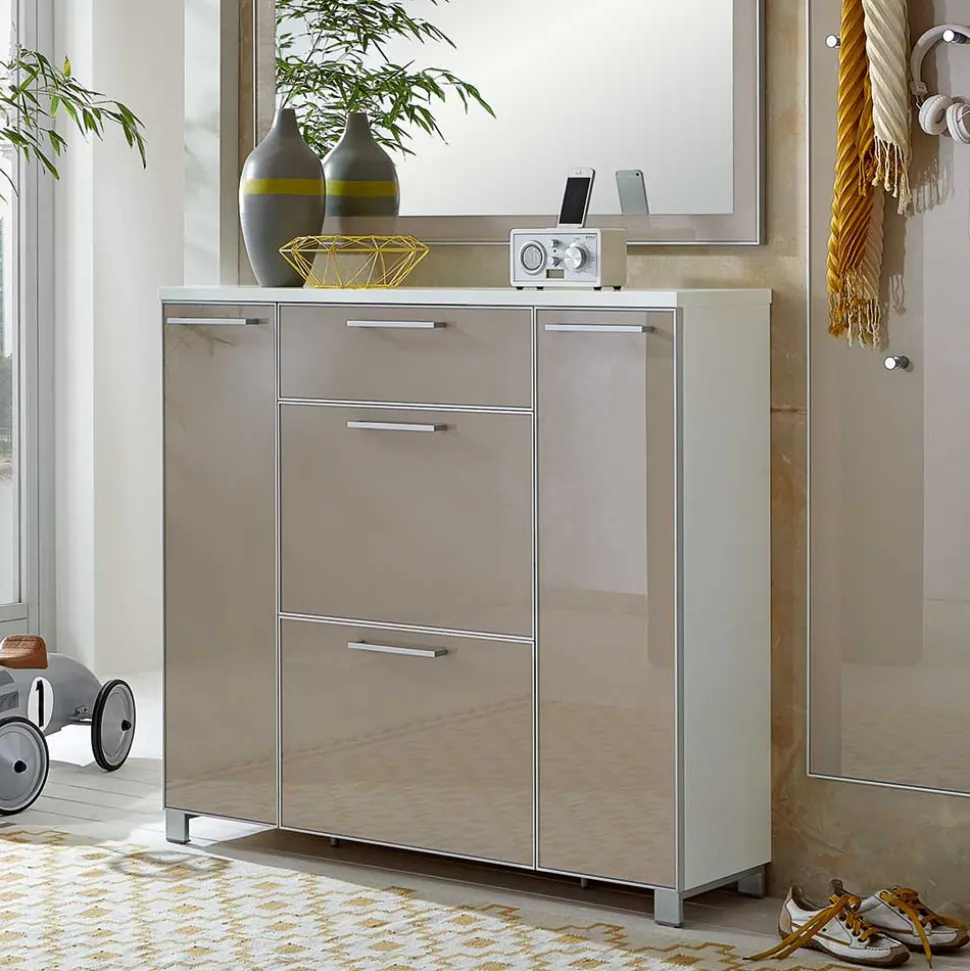 Garderobenkombination Srocca in Taupe Glas beschichtet (dreiteilig)