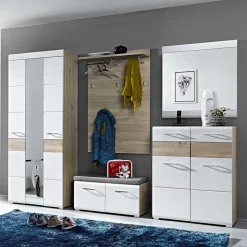Garderobenmöbel Set Brosgo in Weiß und Silbereiche (fünfteilig)