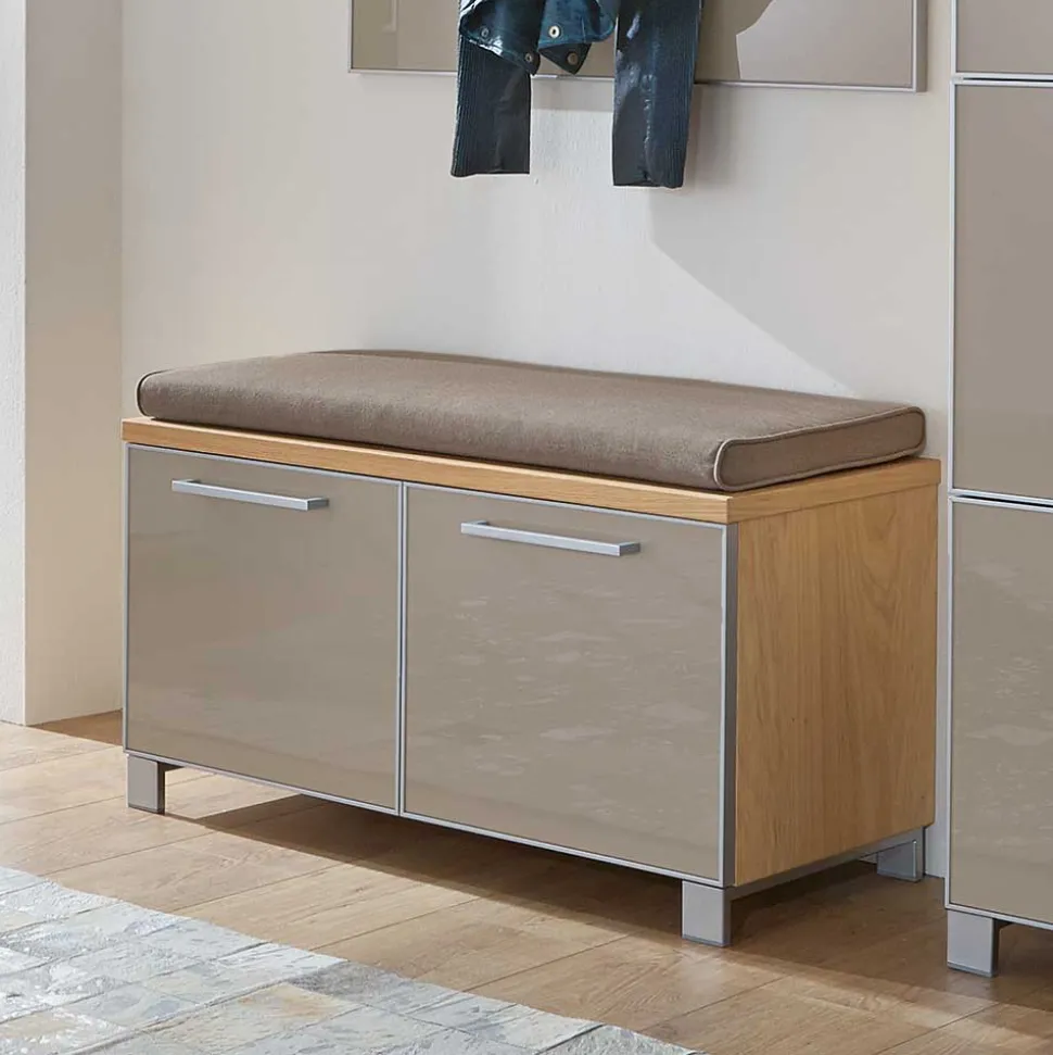 Garderobenmöbel Set Diecca in Taupe Glas beschichtet (fünfteilig)