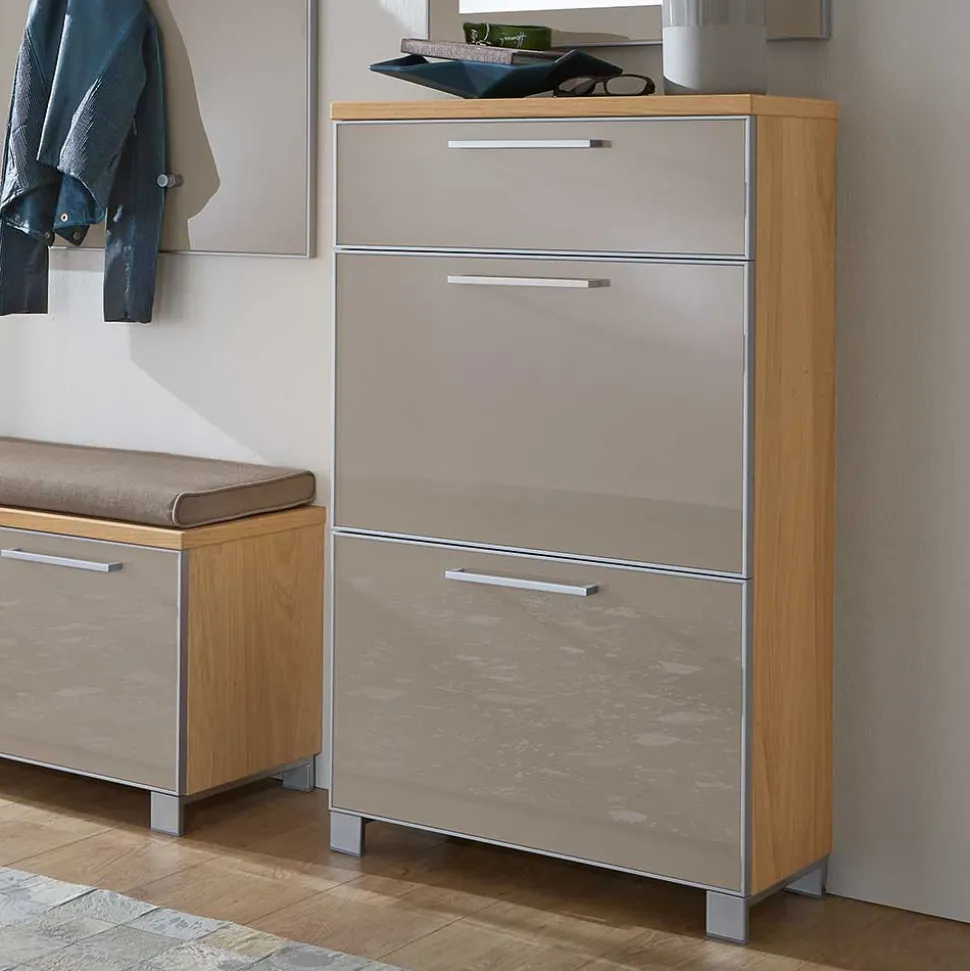 Garderobenmöbel Set Diecca in Taupe Glas beschichtet (fünfteilig)