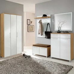 Garderobenmöbel Set Wynoca in Weiß Glas beschichtet (fünfteilig)
